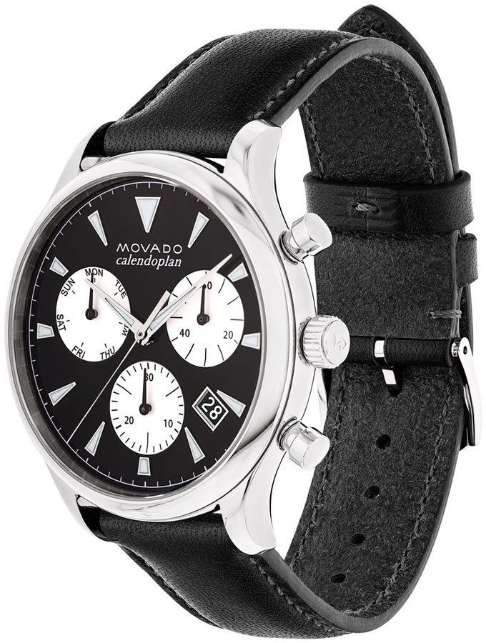 Movado Heritage Chronograph Black Dial Black Leather Strap Watch for Men - 3650005 Buy Now By Movado