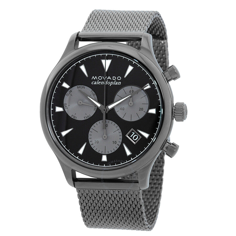 Movado Heritage Calendoplan Chronograph Black Dial Grey Mesh Strap Watch for Men - 3650100 Buy Now By Movado