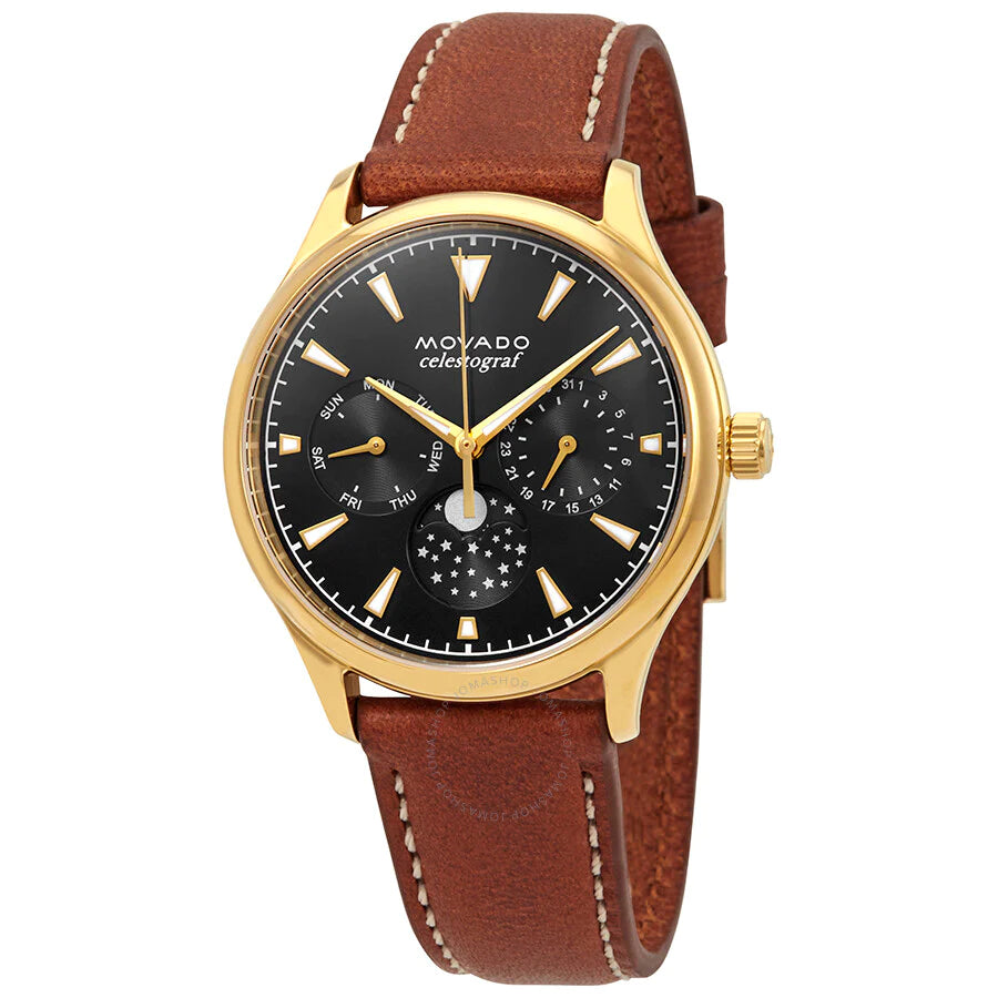 Movado Heritage Celestograf Navy Blue Dial Brown Leather Strap Watch For Women - 3650010 Buy Now By Movado