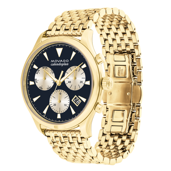 Movado Heritage Calendoplan Blue Dial Gold Steel Strap Watch for Men - 3650015 Buy Now By Movado