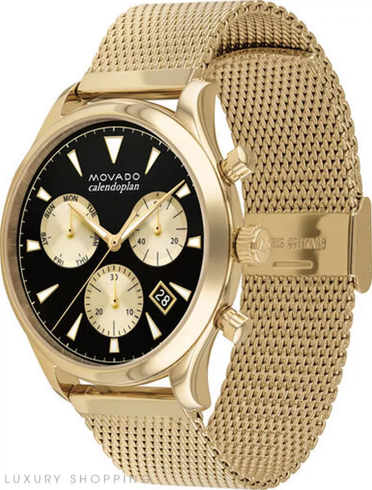 Movado Heritage Calendoplan Chronograph Black Dial Gold Mesh Strap Watch for Men - 3650098 Buy Now By Movado