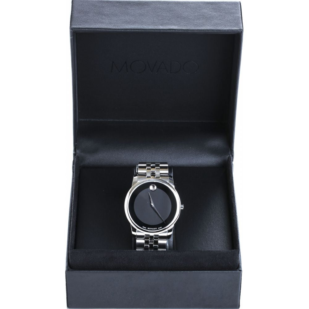 Movado Museum Classic Black Dial Silver Steel Strap Watch For Men - 606504 Buy Now By Movado