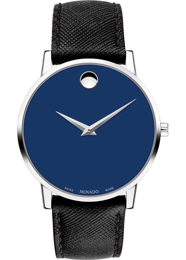 Movado Museum Classic Blue Dial Black Leather Strap Watch for Men - 0607197 Buy Now By Movado