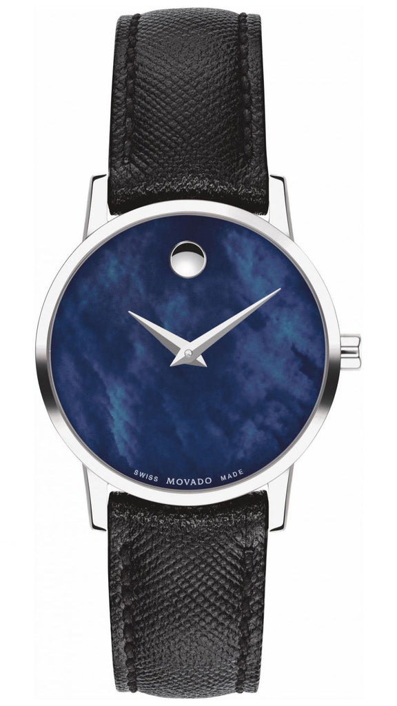 Movado Museum Classic Blue Dial Black Leather Strap Watch for Men - 0607197 Buy Now By Movado