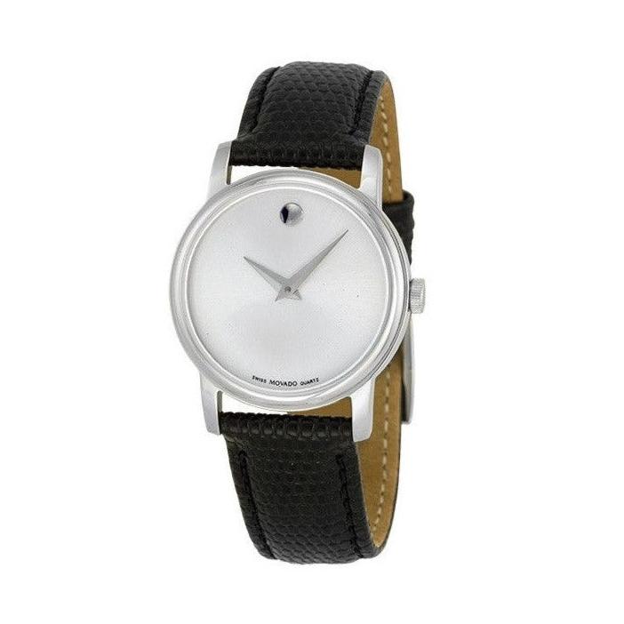Movado Museum Silver Dial Black Leather Strap Watch For Women - 2100003 Buy Now By Movado