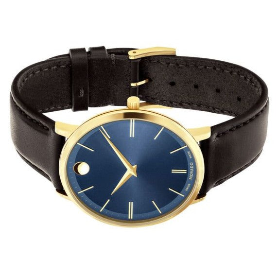 Movado Ultra Slim Blue Dial Brown Leather Strap Watch For Men - 0607088 Buy Now By Movado