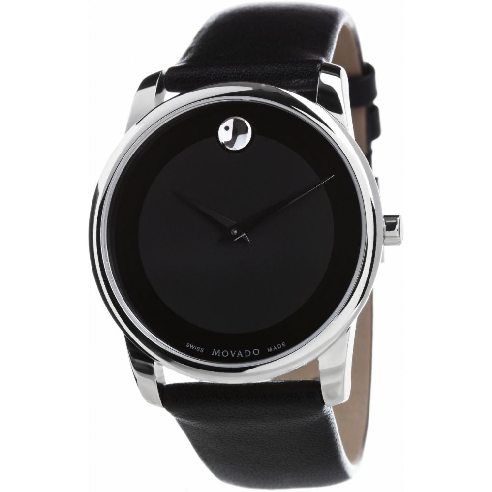 Movado Museum Black Dial Black Leather Strap Watch For Men - 606502 Buy Now By Movado