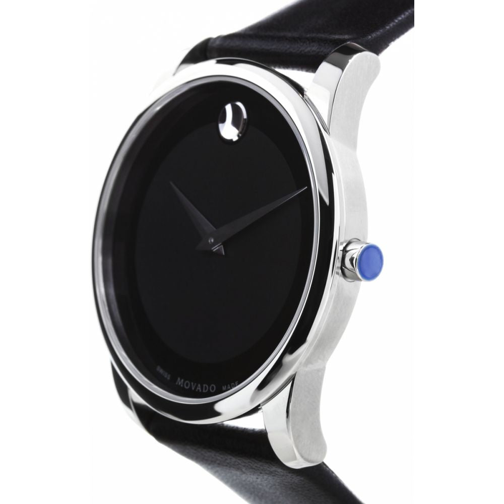 Movado Museum Black Dial Black Leather Strap Watch For Men - 606502 Buy Now By Movado