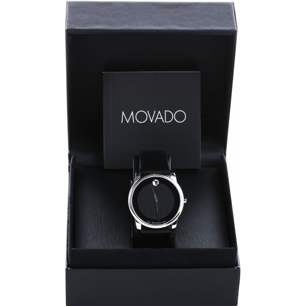Movado Museum Black Dial Black Leather Strap Watch For Men - 606502 Buy Now By Movado