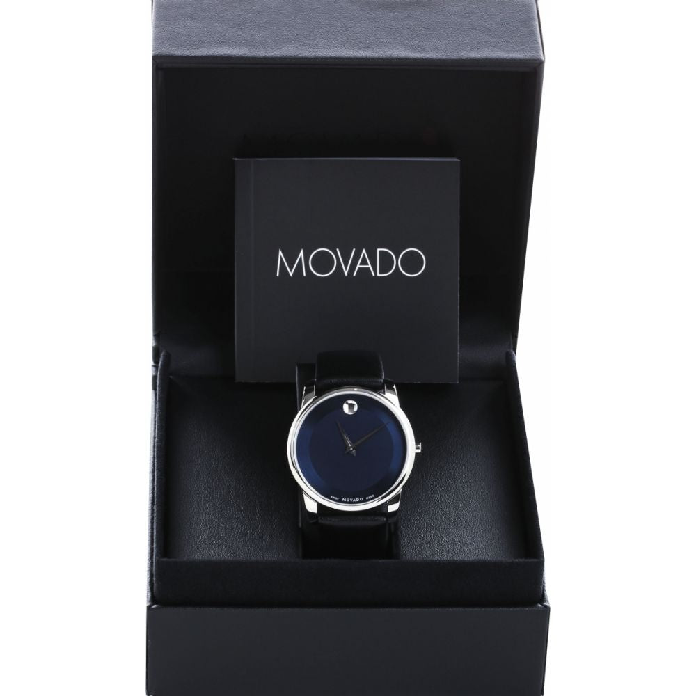 Movado Museum Classic Blue Dial Black Leather Strap Watch for Men - 606610 Buy Now By Movado