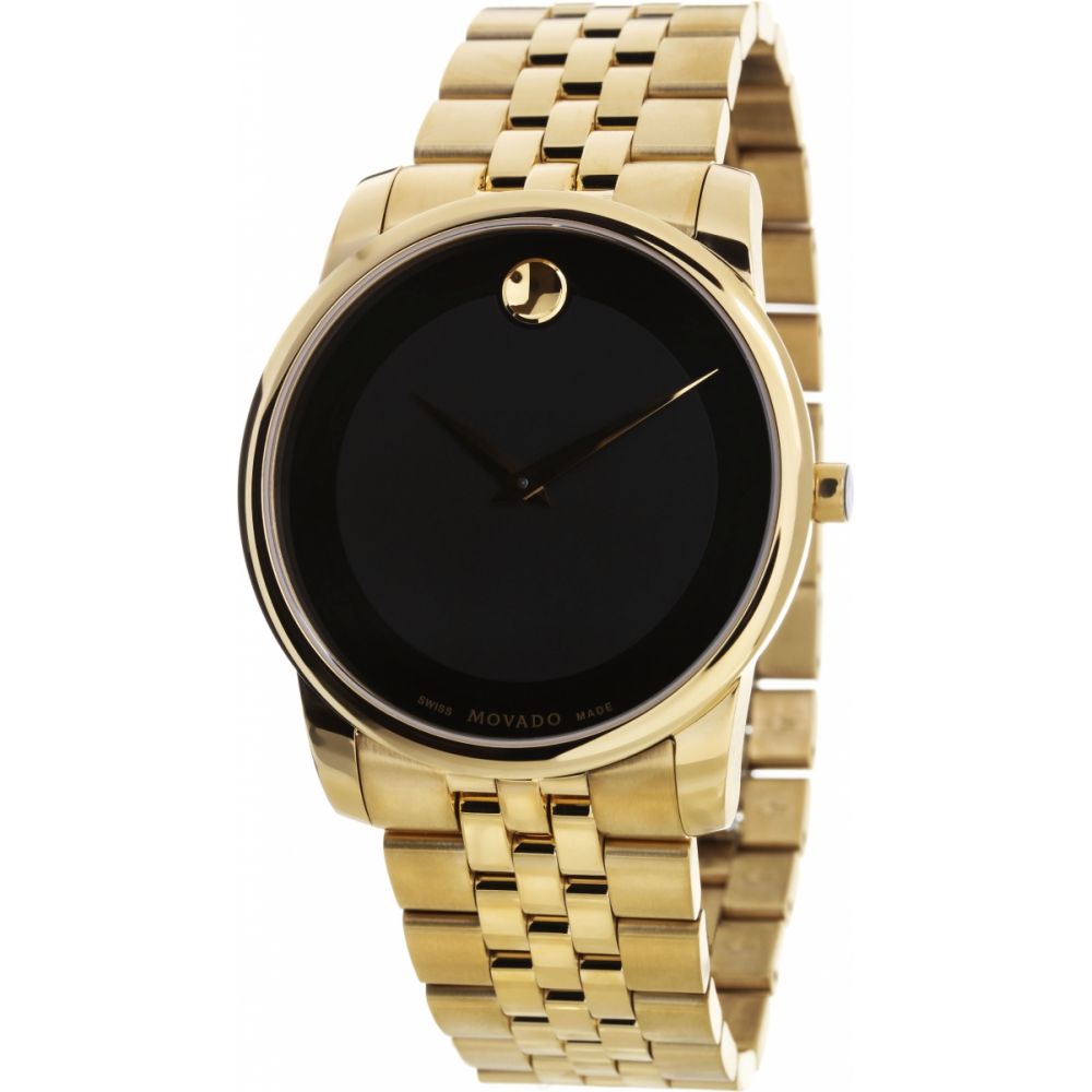 Movado Museum Black Dial Gold Steel Strap Watch For Men - 606997 Buy Now By Movado