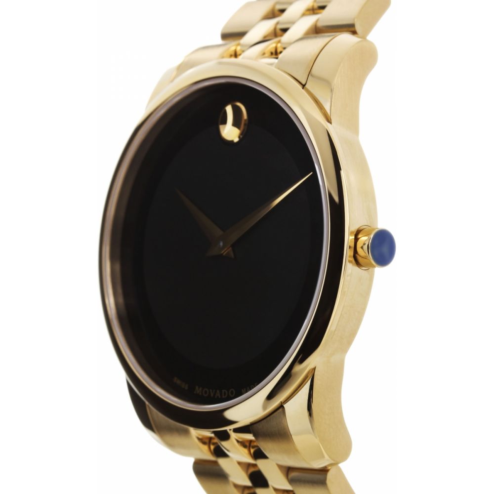 Movado Museum Black Dial Gold Steel Strap Watch For Men - 606997 Buy Now By Movado