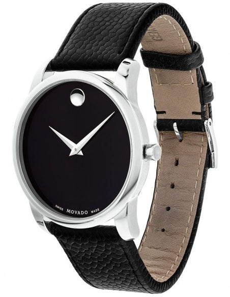 Movado Museum Black Dial Black Leather Strap Watch For Men - 607012 Buy Now By Movado