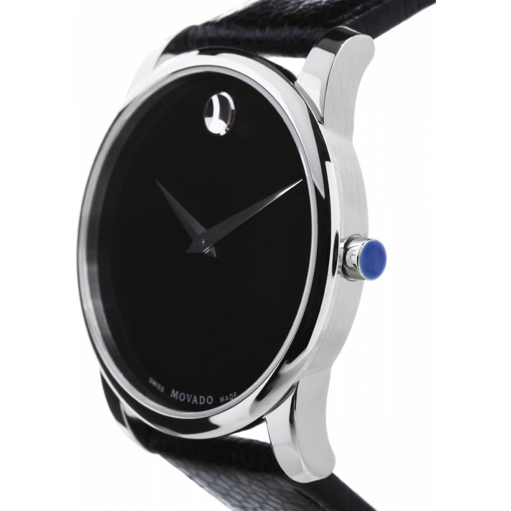 Movado Museum Black Dial Black Leather Strap Watch For Men - 607012 Buy Now By Movado
