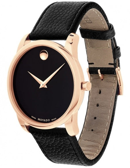 Movado Museum Classic Black Dial Black Leather Strap Watch For Men - 607060 Buy Now By Movado