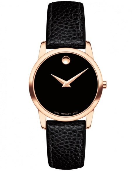 Movado Museum Classic Black Dial Black Leather Strap Watch For Women - 607061 Buy Now By Movado