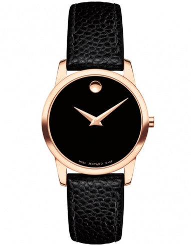 Movado Museum Classic Black Dial Black Leather Strap Watch For Women - 607061 Buy Now By Movado