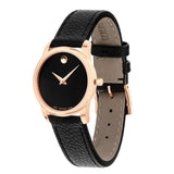 Movado Museum Classic Black Dial Black Leather Strap Watch For Women - 607061 Buy Now By Movado