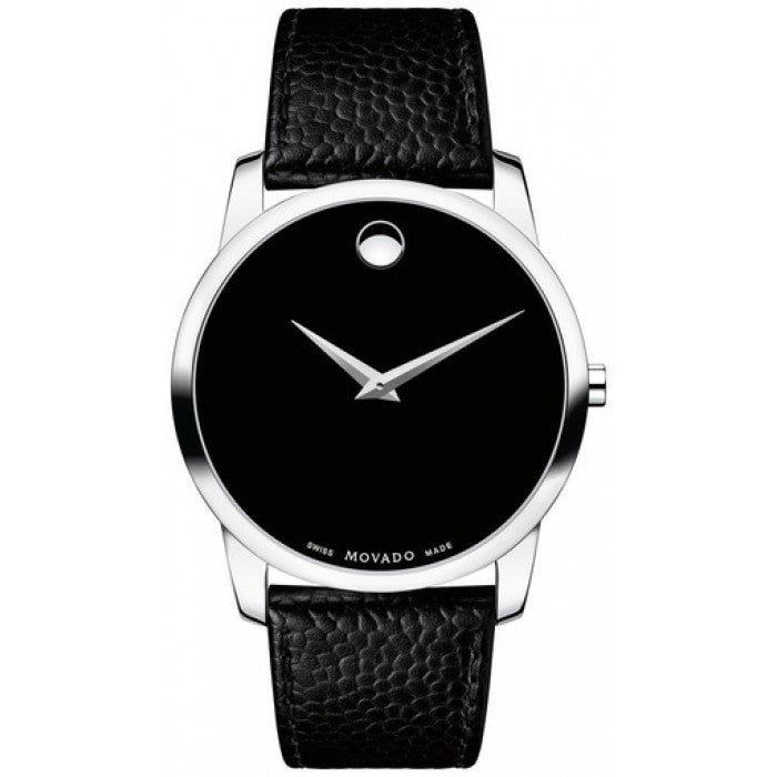 Movado Museum Black Dial Black Leather Strap Watch For Men - 607012 Buy Now By Movado