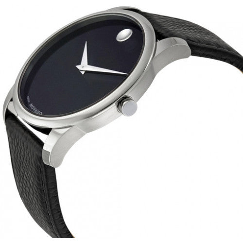 Movado Museum Black Dial Black Leather Strap Watch For Men - 607012 Buy Now By Movado