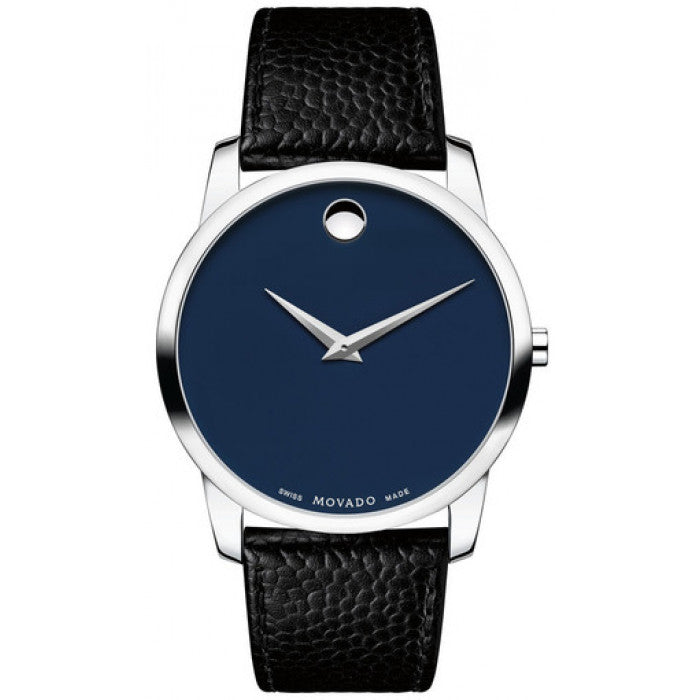 Movado Museum Blue Dial Black Leather Strap Watch For Men - 607013 Buy Now By Movado