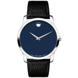 Movado Museum Blue Dial Black Leather Strap Watch For Men - 607013 Buy Now By Movado