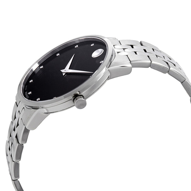 Movado Museum Classic Diamonds Black Dial Silver Steel Strap Watch for Men - 0607201 Buy Now By Movado