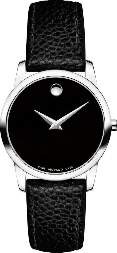 Movado Museum Classic Black Dial Black Leather Strap Watch For Women - 0607015 Buy Now By Movado