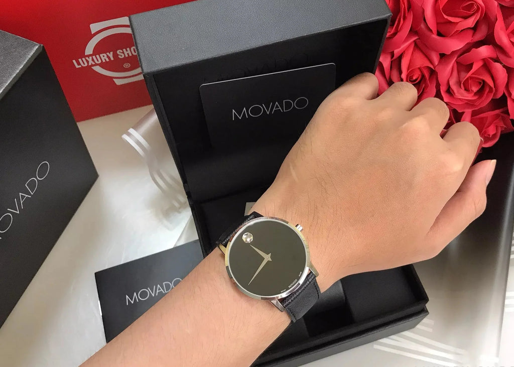 Movado Museum Classic Black Dial Black Leather Strap Watch for Men - 0607194