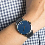 Movado Museum Classic Blue Dial Black Leather Strap Watch for Men - 0607197 Buy Now By Movado