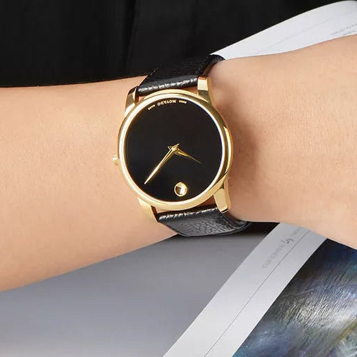Movado Museum Black Dial Black Leather Strap Watch For Men - 0607014 Buy Now By Movado