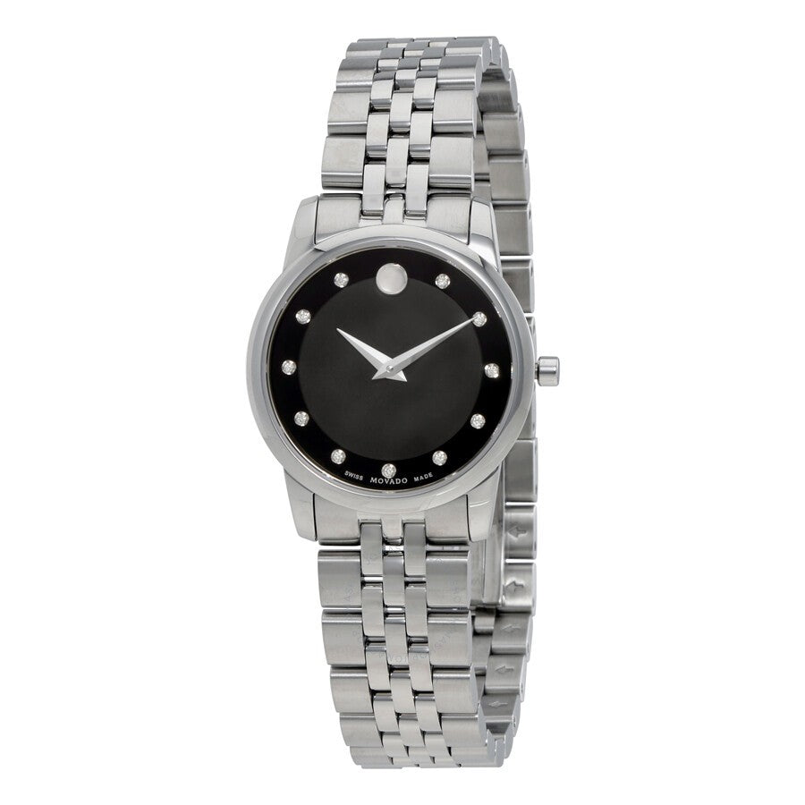 Movado Museum Classic Black Dial Silver Steel Strap Watch For Women - 0606858 Buy Now By Movado