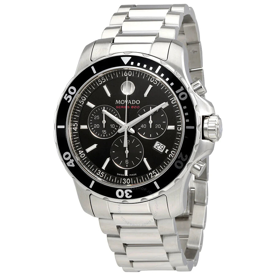 Movado Series 800 Chronograph Black Dial Silver Steel Strap Watch For Men - 2600142 Buy Now By Movado