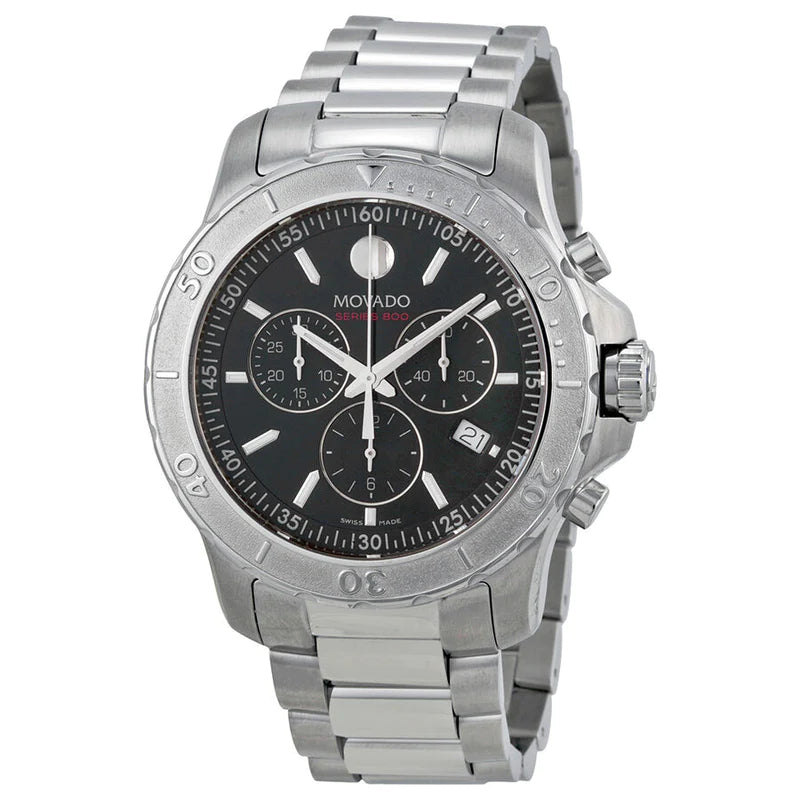 Movado Series 800 Chronograph Black Dial Silver Steel Strap Watch For Men - 2600110 Buy Now By Movado