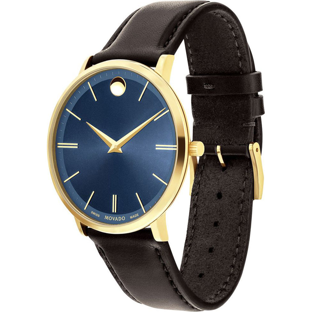 Movado Ultra Slim Blue Dial Brown Leather Strap Watch For Men - 0607088 Buy Now By Movado
