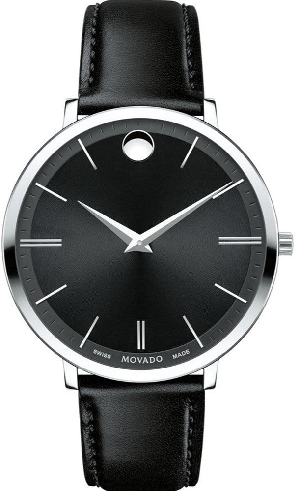 Movado Ultra Slim Black Dial Black Leather Strap Watch For Women - 0607090 Buy Now By Movado