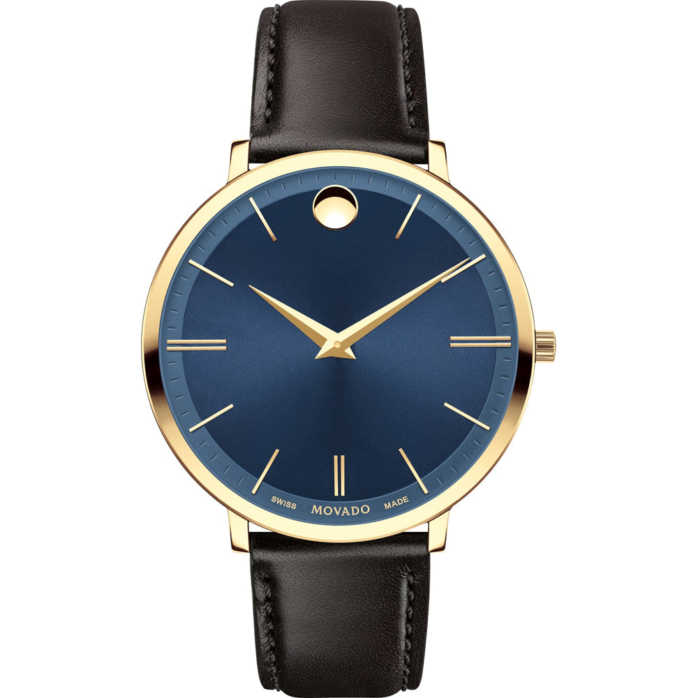 Movado Ultra Slim Blue Dial Brown Leather Strap Watch For Women - 0607092 Buy Now By Movado