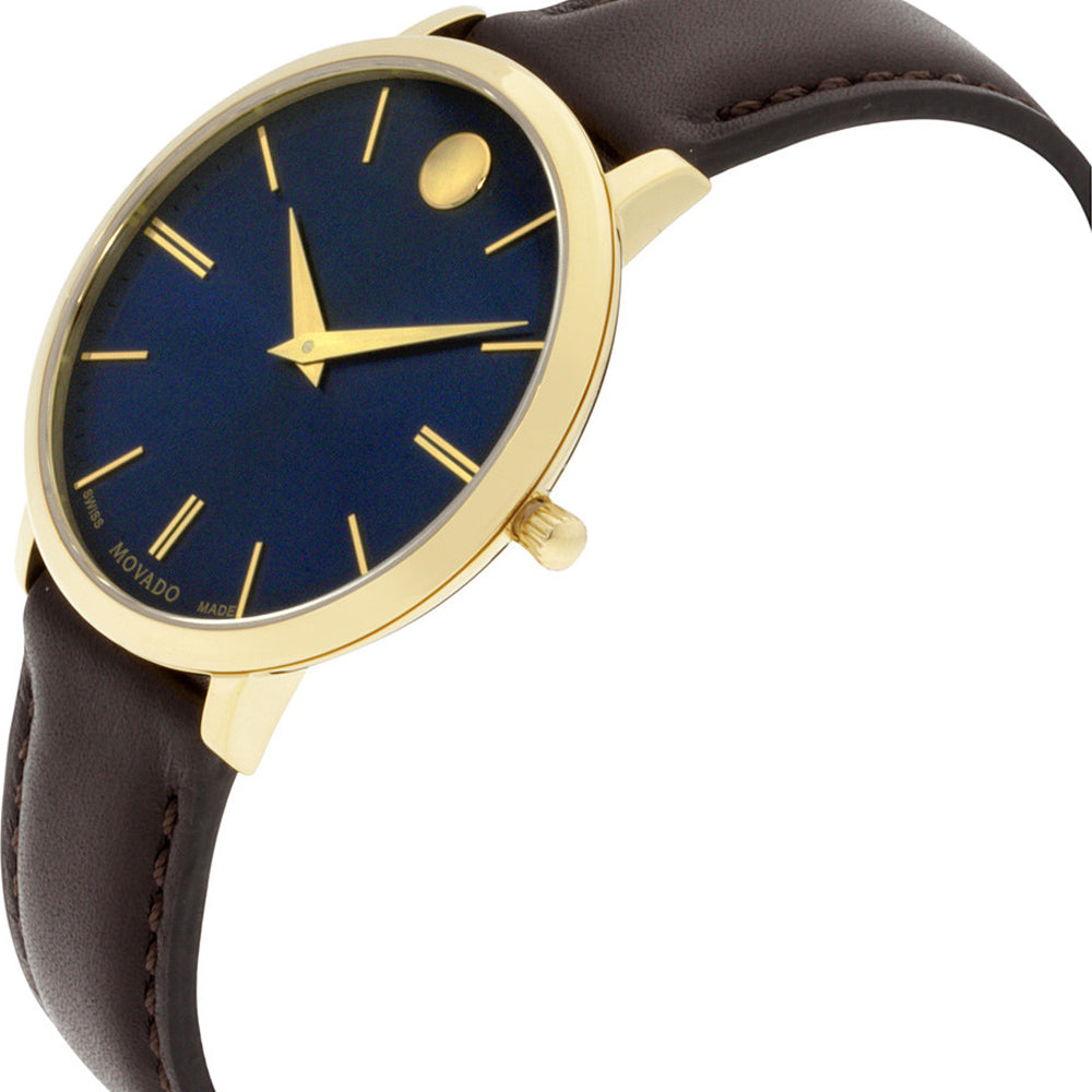 Movado Ultra Slim Blue Dial Brown Leather Strap Watch For Women - 0607092 Buy Now By Movado