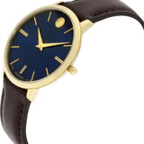 Movado Ultra Slim Blue Dial Brown Leather Strap Watch For Women - 0607092 Buy Now By Movado