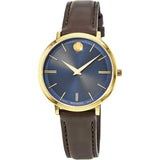 Movado Ultra Slim Blue Dial Brown Leather Strap Watch For Men - 0607088 Buy Now By Movado
