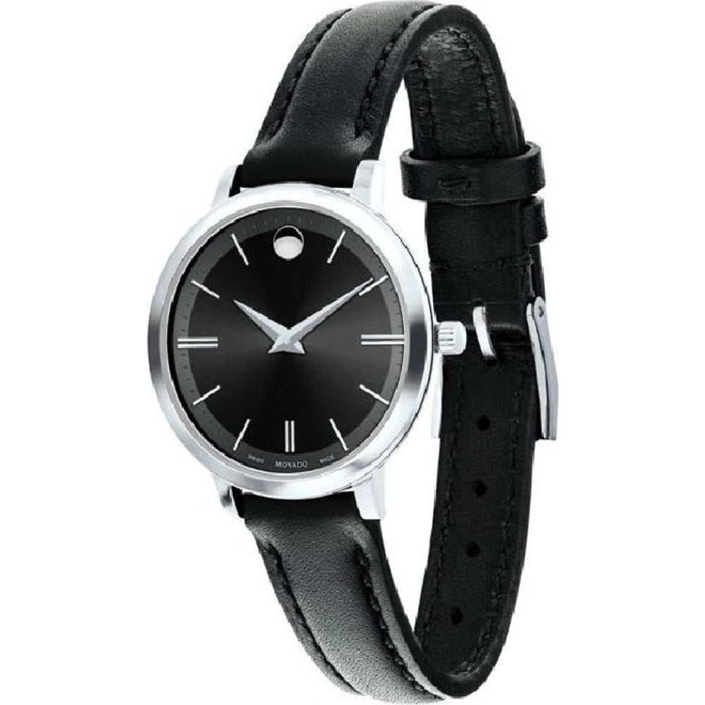 Movado Ultra Slim Black Dial Black Leather Strap Watch For Women - 0607094 Buy Now By Movado