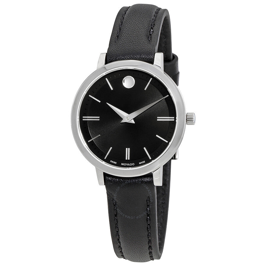 Movado Ultra Slim Black Dial Black Leather Strap Watch For Women - 0607094 Buy Now By Movado