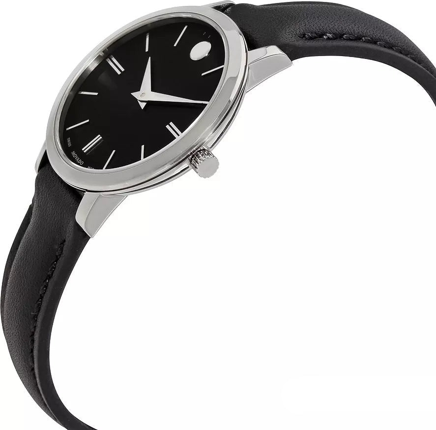 Movado Ultra Slim Black Dial Black Leather Strap Watch For Women - 0607094 Buy Now By Movado