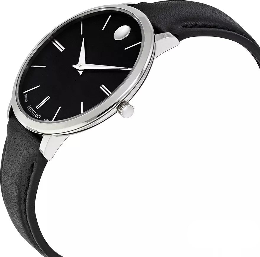 Movado Ultra Slim Black Dial Black Leather Strap Watch For Women - 0607090 Buy Now By Movado