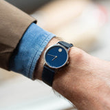 Movado Museum Classic Blue Dial Black Leather Strap Watch for Men - 0607197 Buy Now By Movado