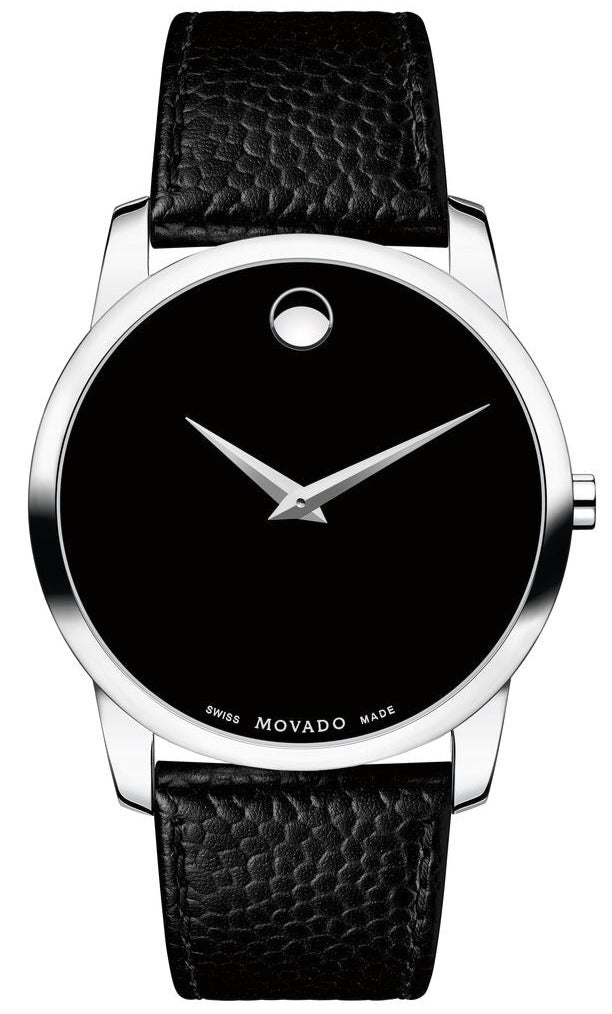 Movado Museum Black Dial Black Leather Strap Watch For Men - 607012 Buy Now By Movado