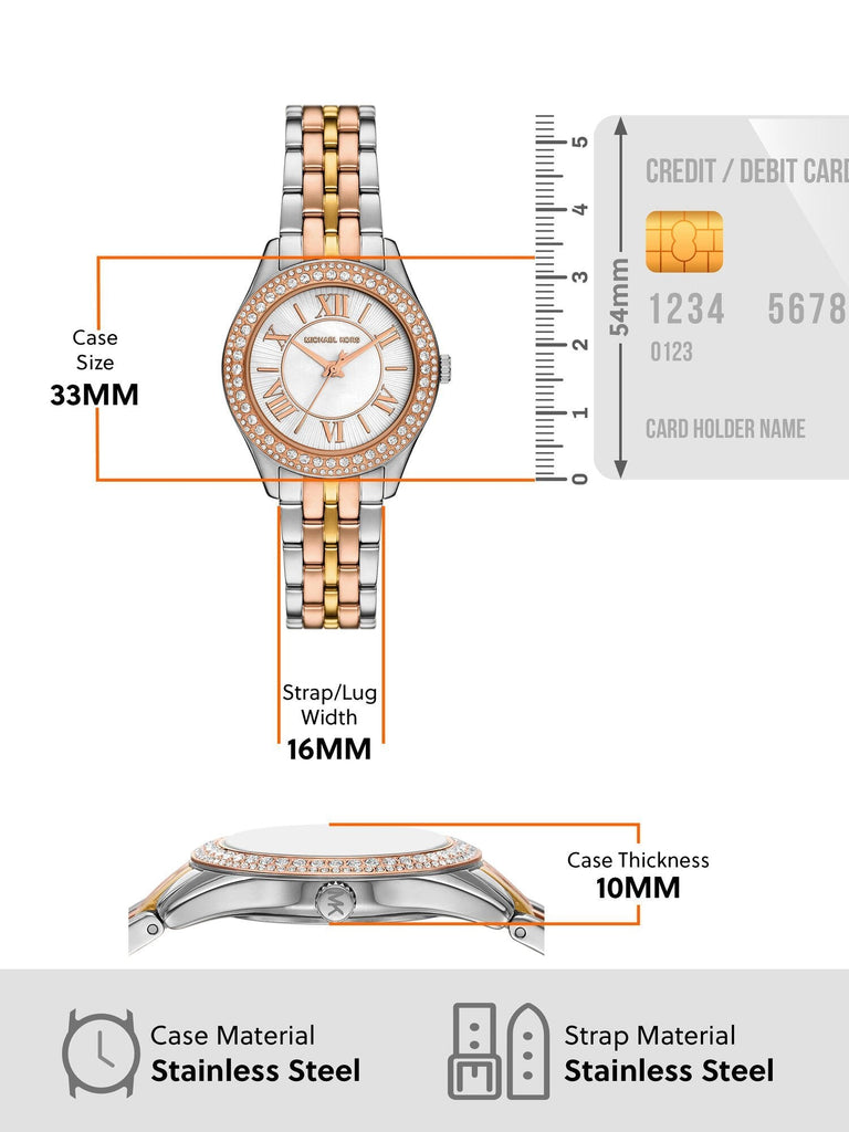 Michael Kors Harlowe Three-Hand Mother of Pearl White Dial Tri Tone Steel Strap Watch for Women - MK4846 Buy Now By Michael Kors