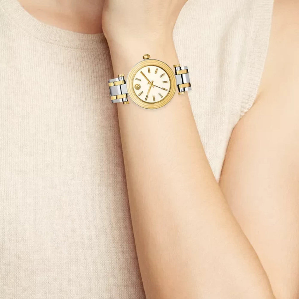 Tory Burch Classic T White Dial Two Tone Steel Strap Watch for Women - TBW9014 Buy Now By Tory Burch