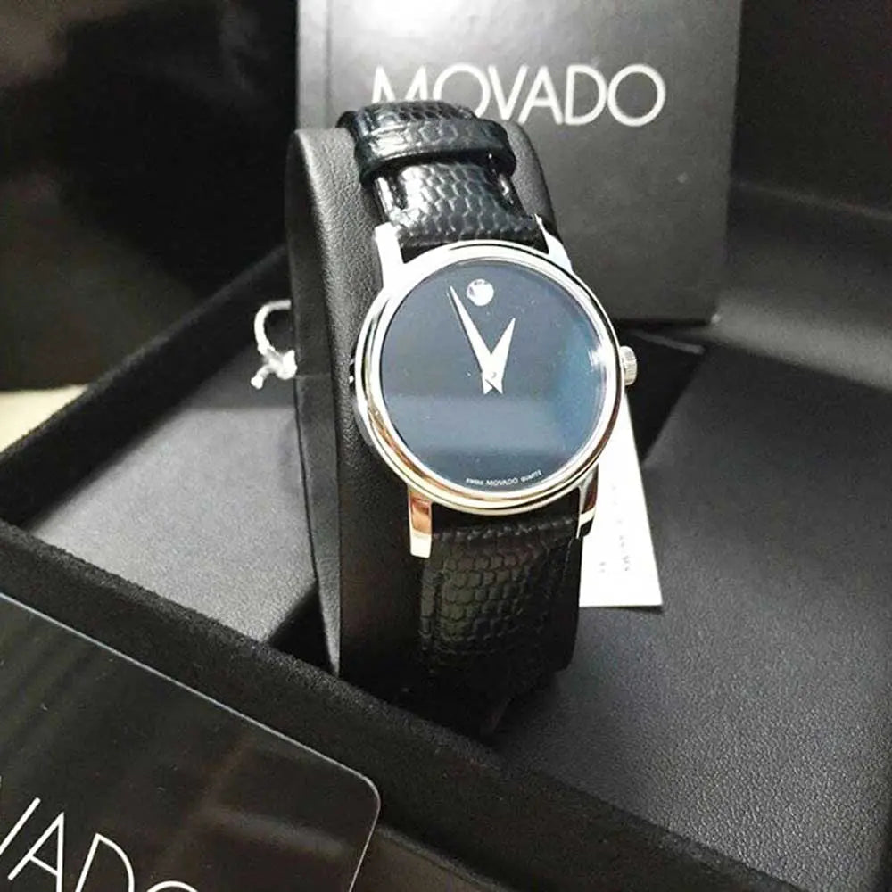 Movado Museum Black Dial Black Leather Strap Watch For Women - 2100004 Buy Now By Movado