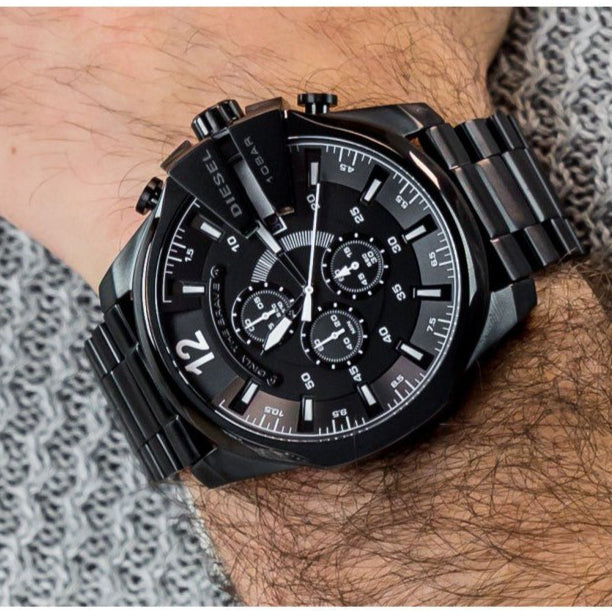 Diesel Mega Chief Chronograph Black Dial Black Steel Strap Watch For Men - DZ4283 Buy Now By Diesel